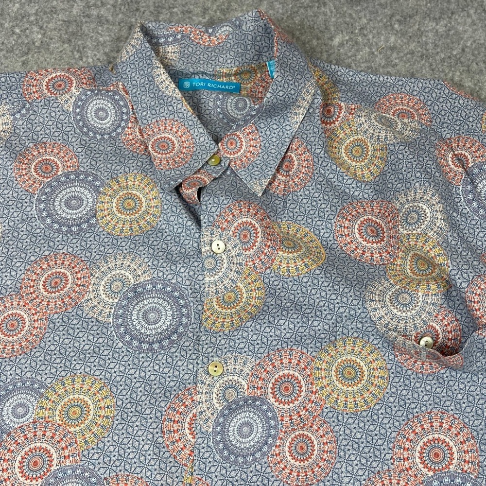 Tori Richard Aloha Shirt Mens 4XT Blue Mandala Cotton Lawn Button Down Hawaii